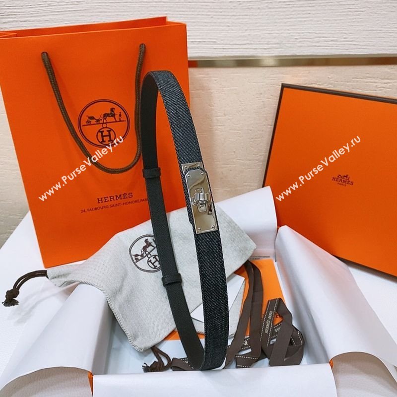 Hermes Kelly Jean Belt 1.8cm in Denim and Epsom Leather Black/Silver 2025 0314 (99-250314122)