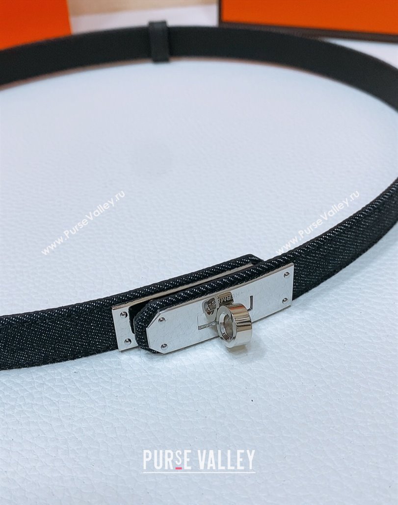 Hermes Kelly Jean Belt 1.8cm in Denim and Epsom Leather Black/Silver 2025 0314 (99-250314122)
