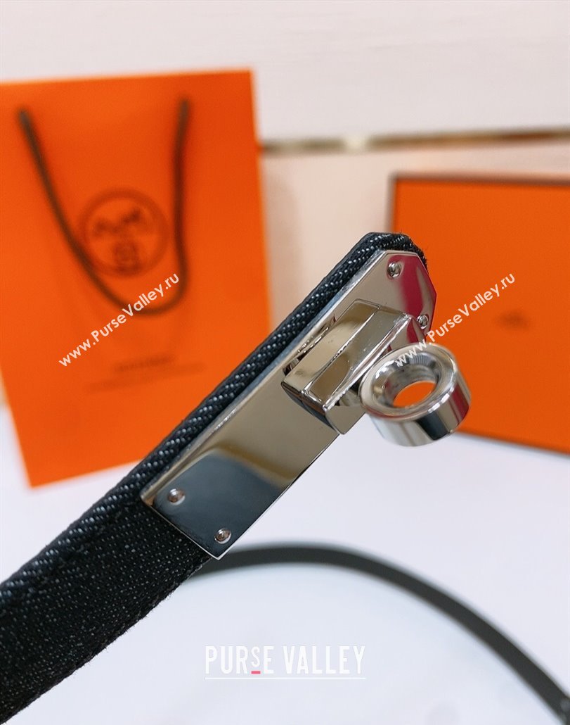 Hermes Kelly Jean Belt 1.8cm in Denim and Epsom Leather Black/Silver 2025 0314 (99-250314122)