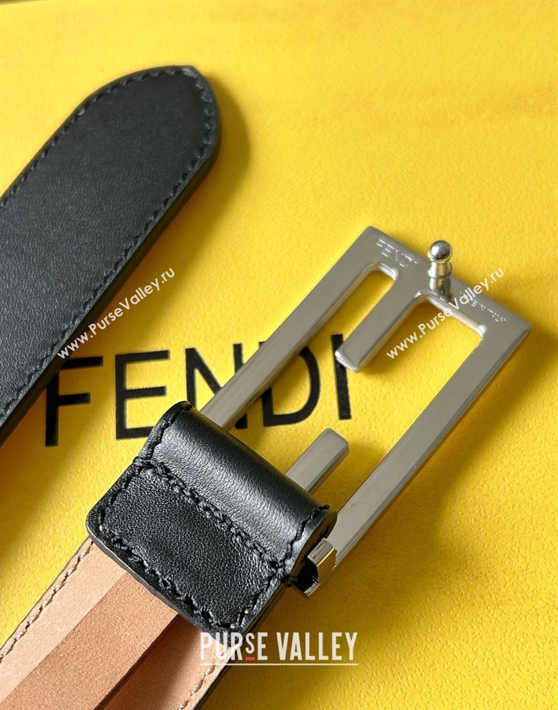Fendi Womens Calfskin Belt 3cm with FF Buckle Black/Silver 2025 0315 (99-250315008)