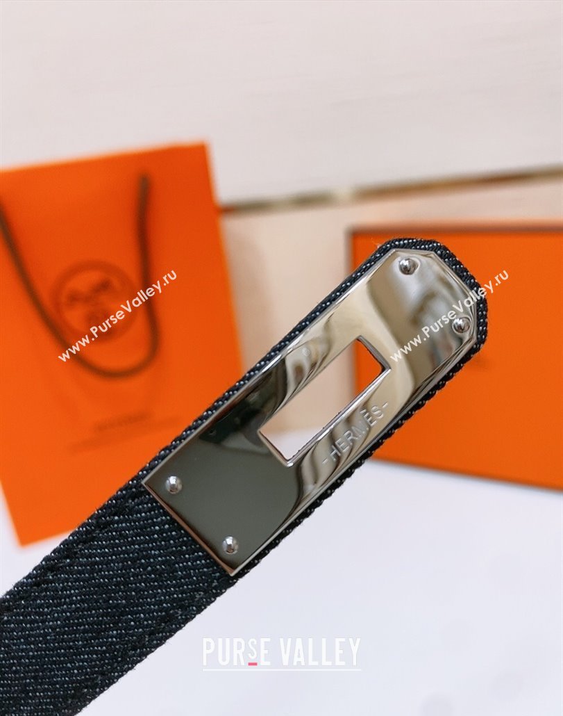 Hermes Kelly Jean Belt 1.8cm in Denim and Epsom Leather Black/Silver 2025 0314 (99-250314122)