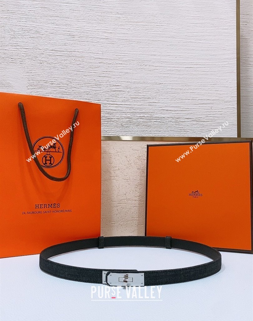 Hermes Kelly Jean Belt 1.8cm in Denim and Epsom Leather Black/Silver 2025 0314 (99-250314122)