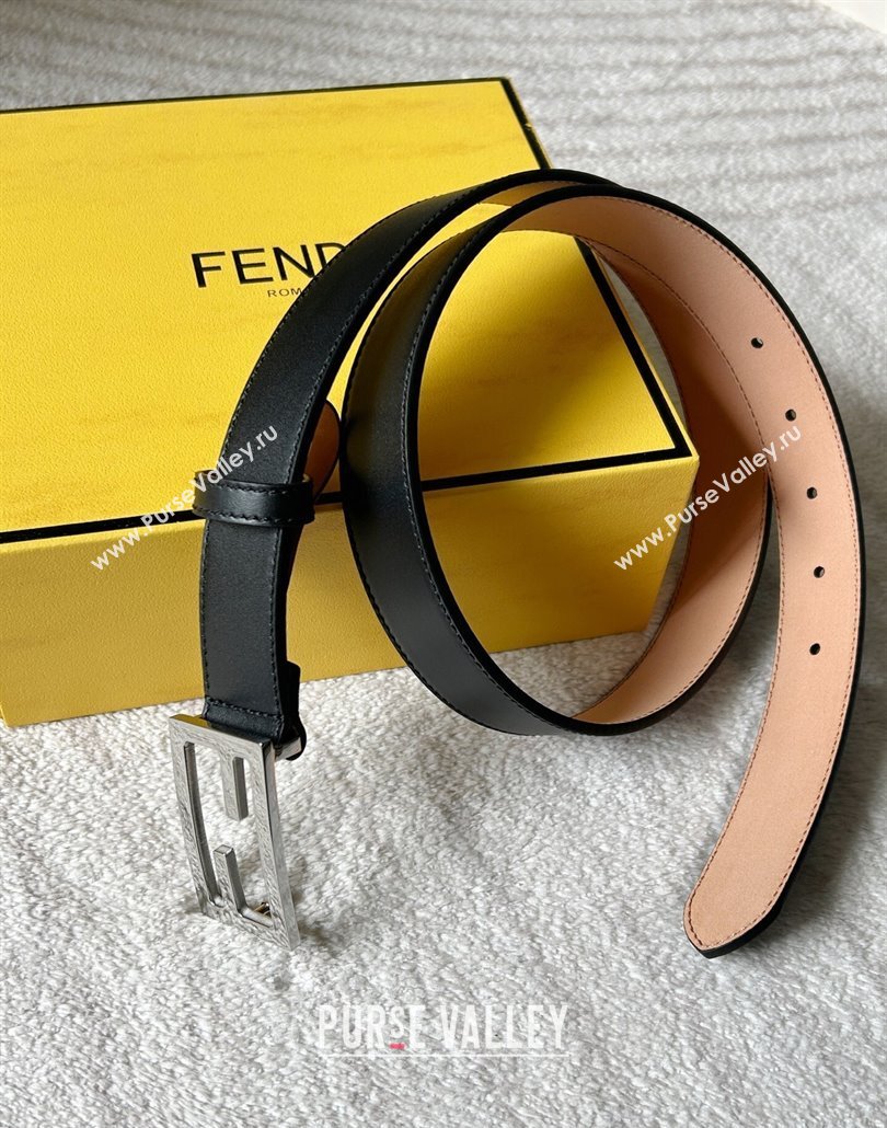 Fendi Womens Calfskin Belt 3cm with FF Buckle Black/Silver 2025 0315 (99-250315008)