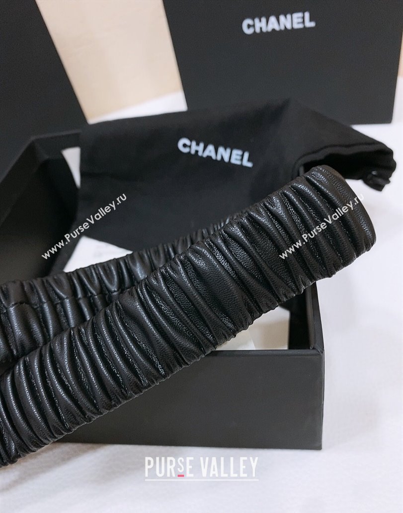 Chanel Stretch Lambskin Belt 3cm with White and Gold CC Buckle Black Leather 2025 (99-250315036)