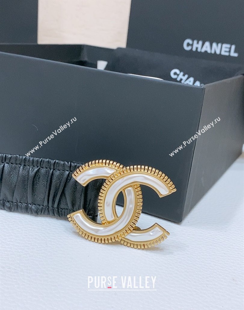 Chanel Stretch Lambskin Belt 3cm with White and Gold CC Buckle Black/Trim 2025 (99-250315037)