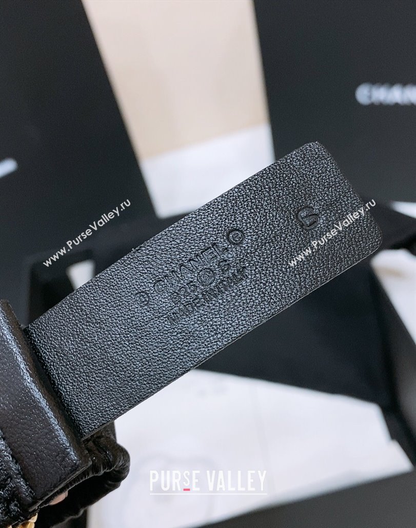 Chanel Stretch Lambskin Belt 3cm with White and Gold CC Buckle Black/Trim 2025 (99-250315037)