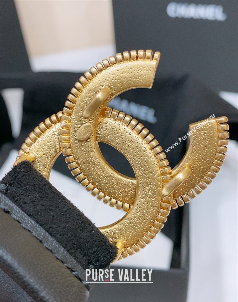 Chanel Stretch Suede Belt 3cm with White and Gold CC Buckle Black 2025 (99-250315039)