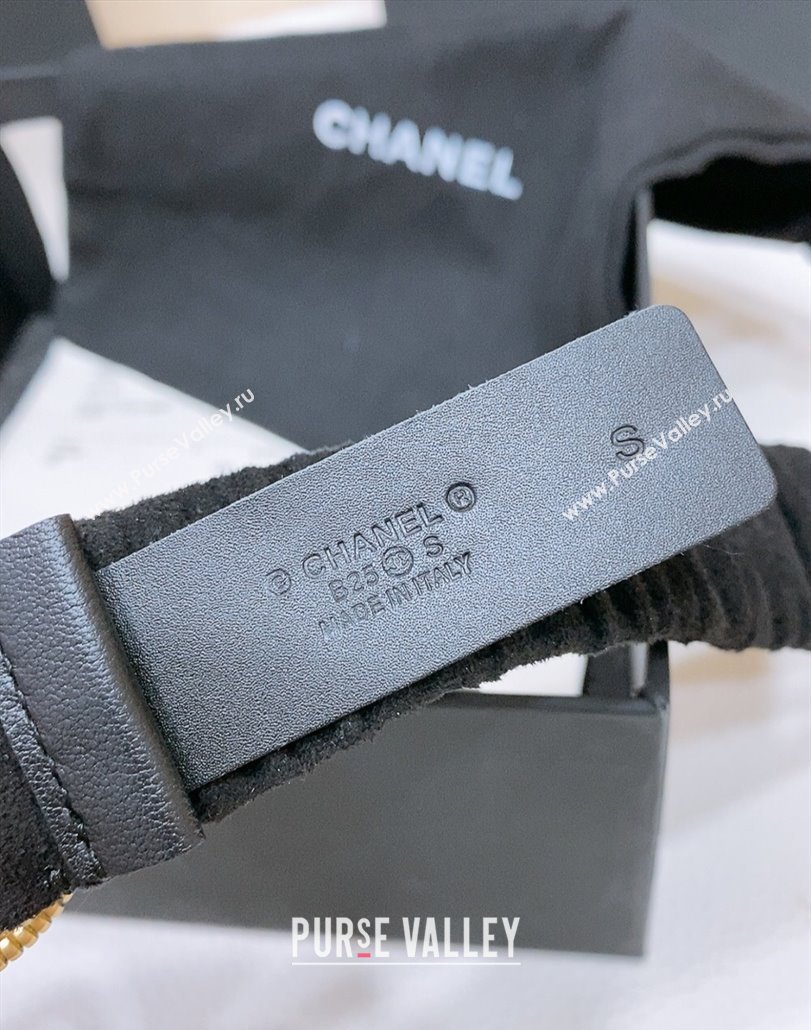 Chanel Stretch Suede Belt 3cm with White and Gold CC Buckle Black 2025 (99-250315039)