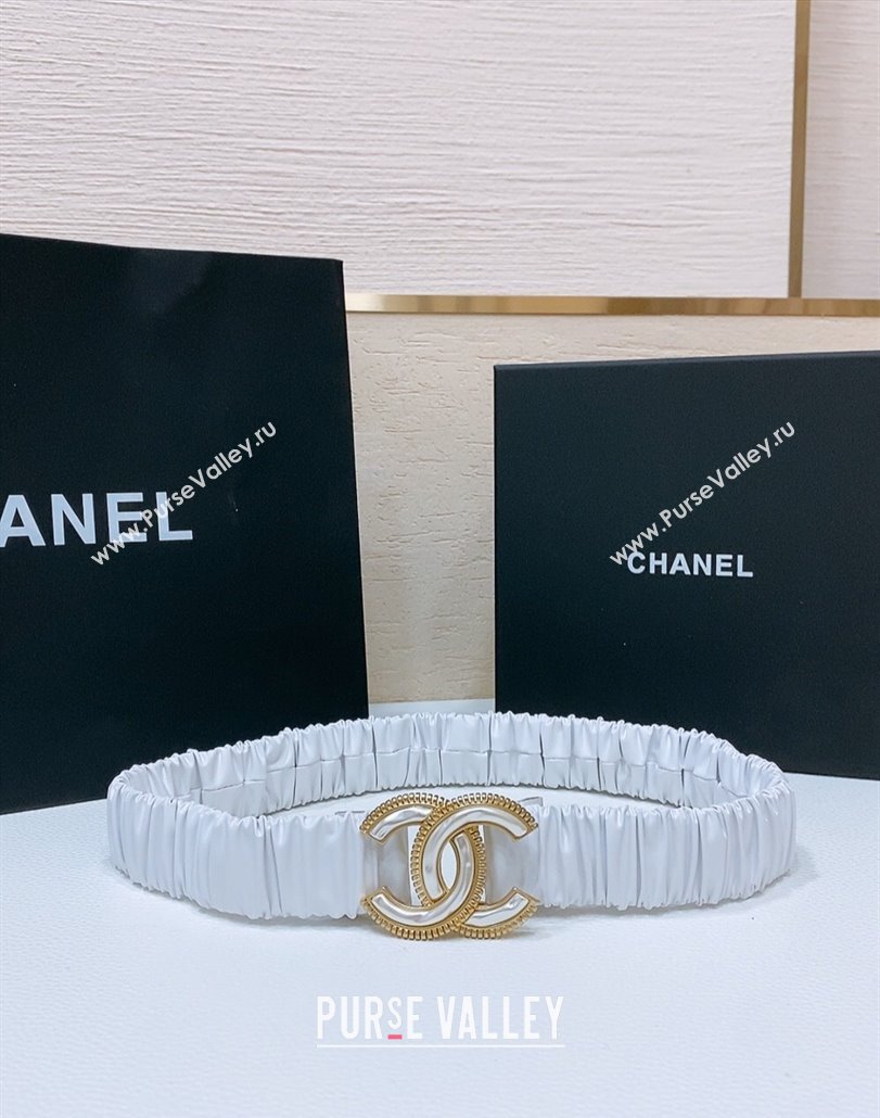 Chanel Stretch Lambskin Belt 3cm with White and Gold CC Buckle Optic White 2025 (99-250315040)