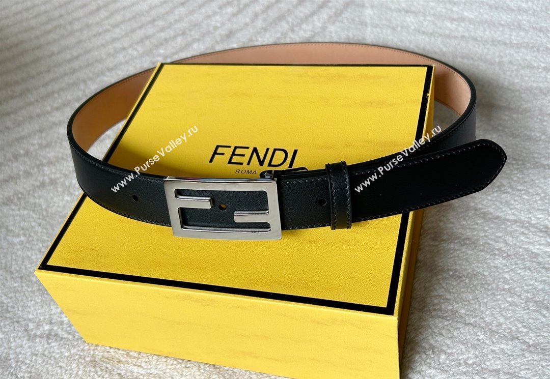 Fendi Womens Calfskin Belt 3cm with FF Buckle Black/Silver 2025 0315 (99-250315008)
