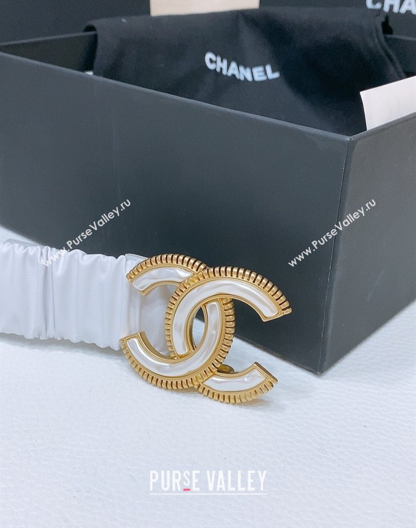 Chanel Stretch Lambskin Belt 3cm with White and Gold CC Buckle Optic White 2025 (99-250315040)