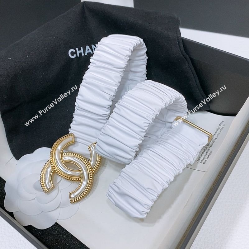 Chanel Stretch Lambskin Belt 3cm with White and Gold CC Buckle Optic White 2025 (99-250315040)