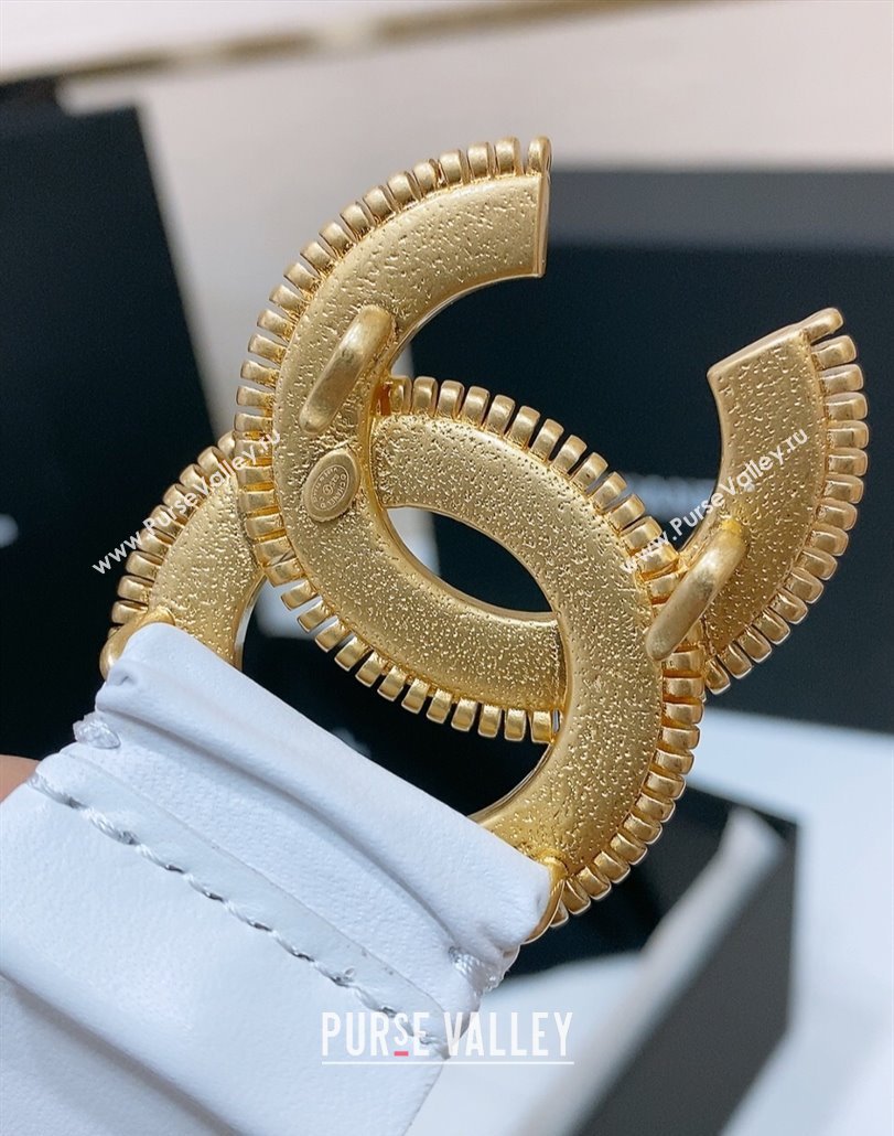 Chanel Stretch Lambskin Belt 3cm with White and Gold CC Buckle Optic White 2025 (99-250315040)