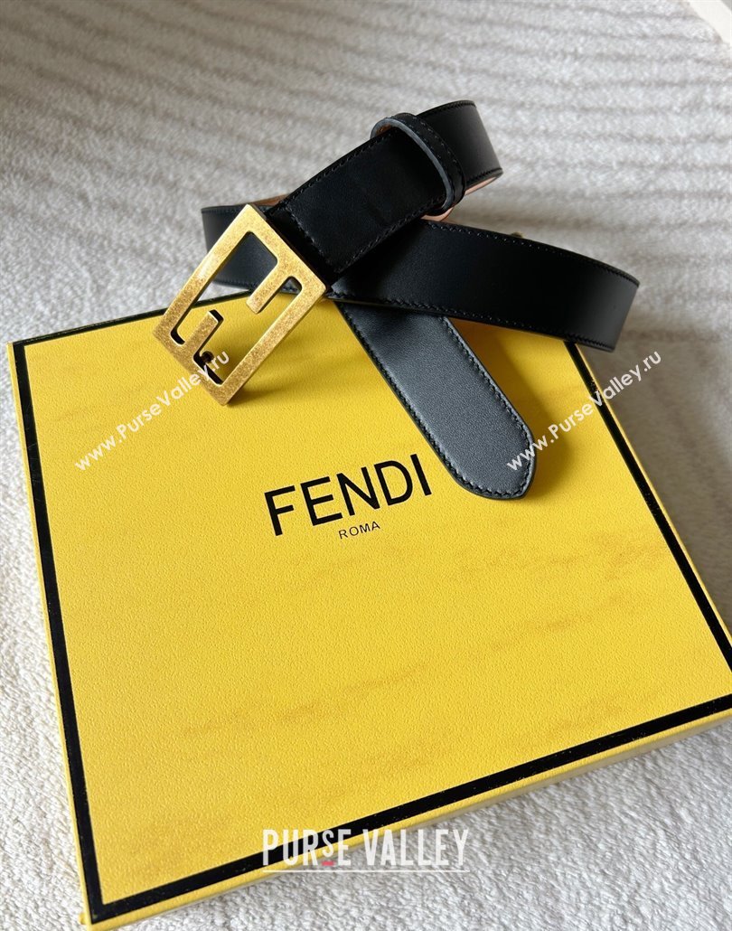Fendi Womens Calfskin Belt 3cm with FF Buckle Black/Aged Gold 2025 0315 (99-250315009)