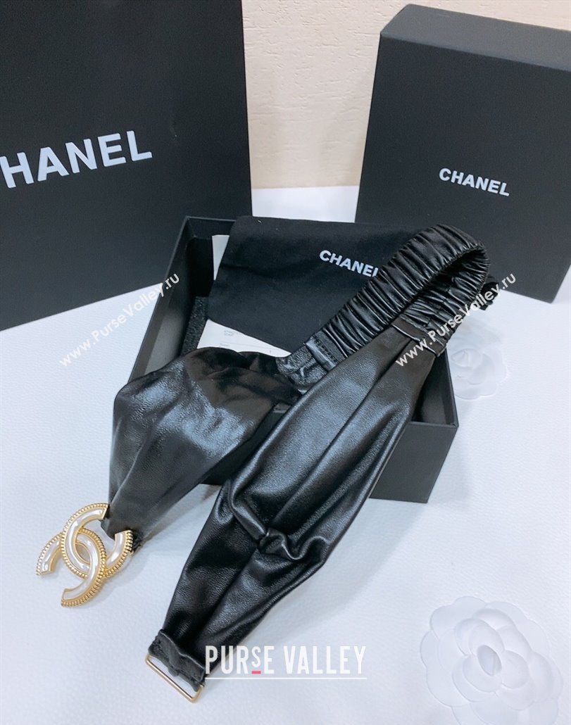 Chanel Stretch Shiny Lambskin Belt 3cm with White and Gold CC Buckle Black 2025 (99-250315042)