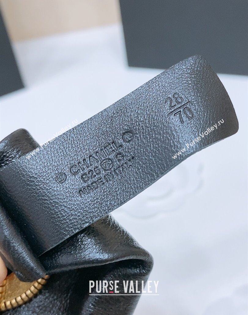 Chanel Stretch Shiny Lambskin Belt 3cm with White and Gold CC Buckle Black 2025 (99-250315042)