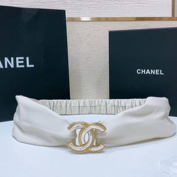 Chanel Stretch Shiny Lambskin Belt 3cm with White and Gold CC Buckle White 2025 (99-250315043)