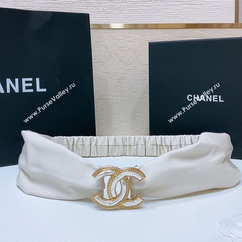 Chanel Stretch Shiny Lambskin Belt 3cm with White and Gold CC Buckle White 2025 (99-250315043)