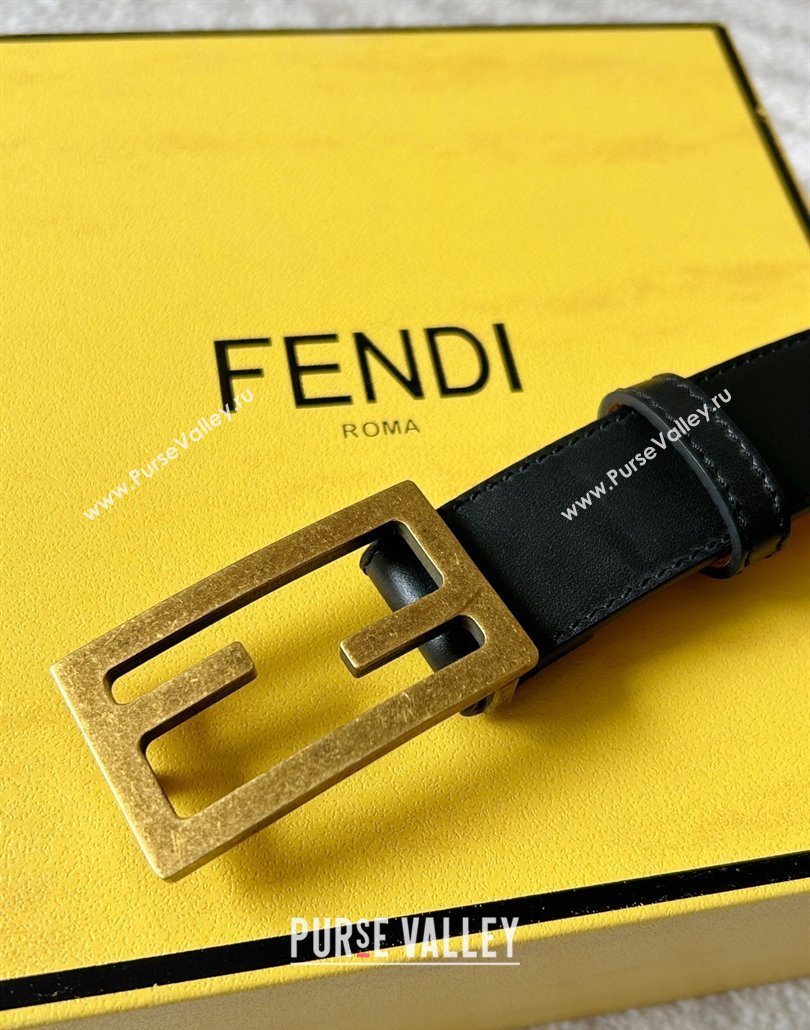 Fendi Womens Calfskin Belt 3cm with FF Buckle Black/Aged Gold 2025 0315 (99-250315009)