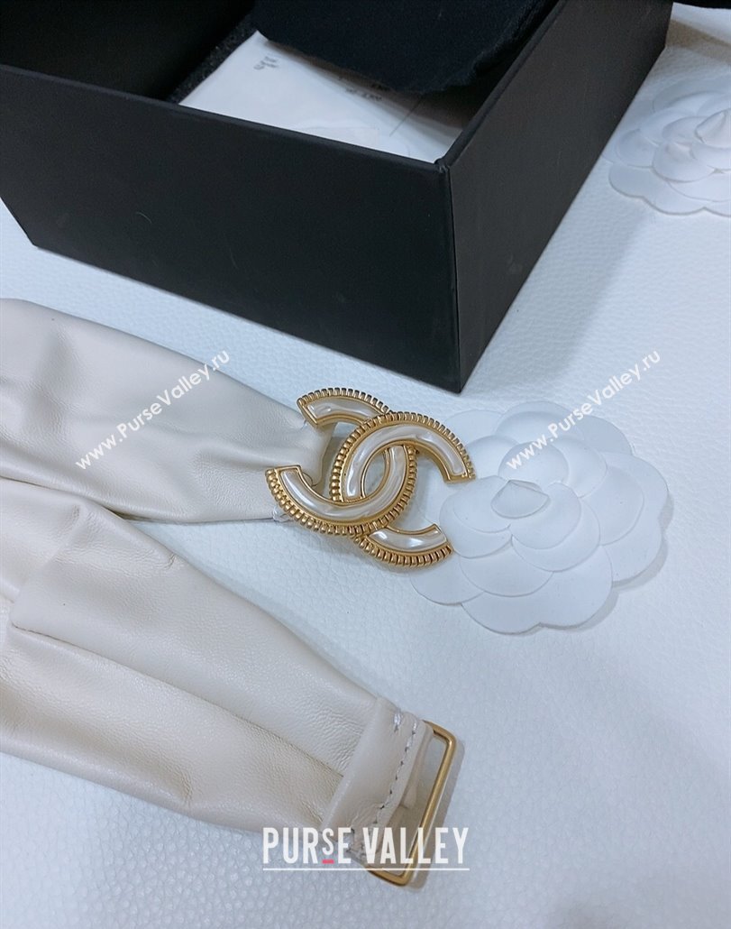 Chanel Stretch Shiny Lambskin Belt 3cm with White and Gold CC Buckle White 2025 (99-250315043)