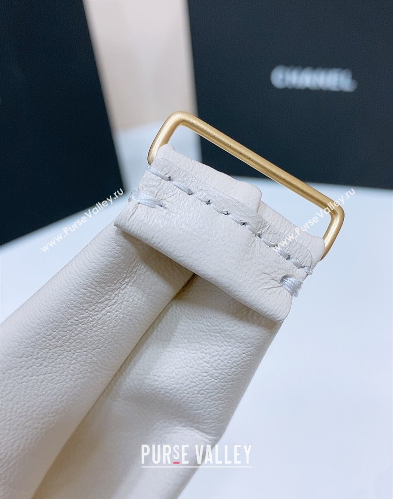 Chanel Stretch Shiny Lambskin Belt 3cm with White and Gold CC Buckle White 2025 (99-250315043)