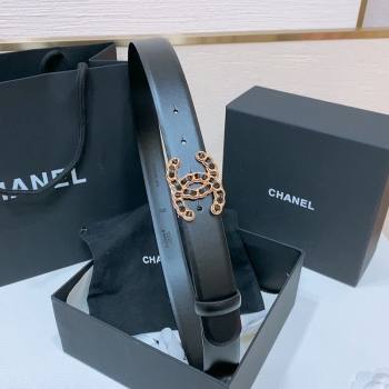 Chanel Classic Calfskin Leather Belt 3cm with Chain CC Buckle Black/Gold 2025 0314 (99-250315059)