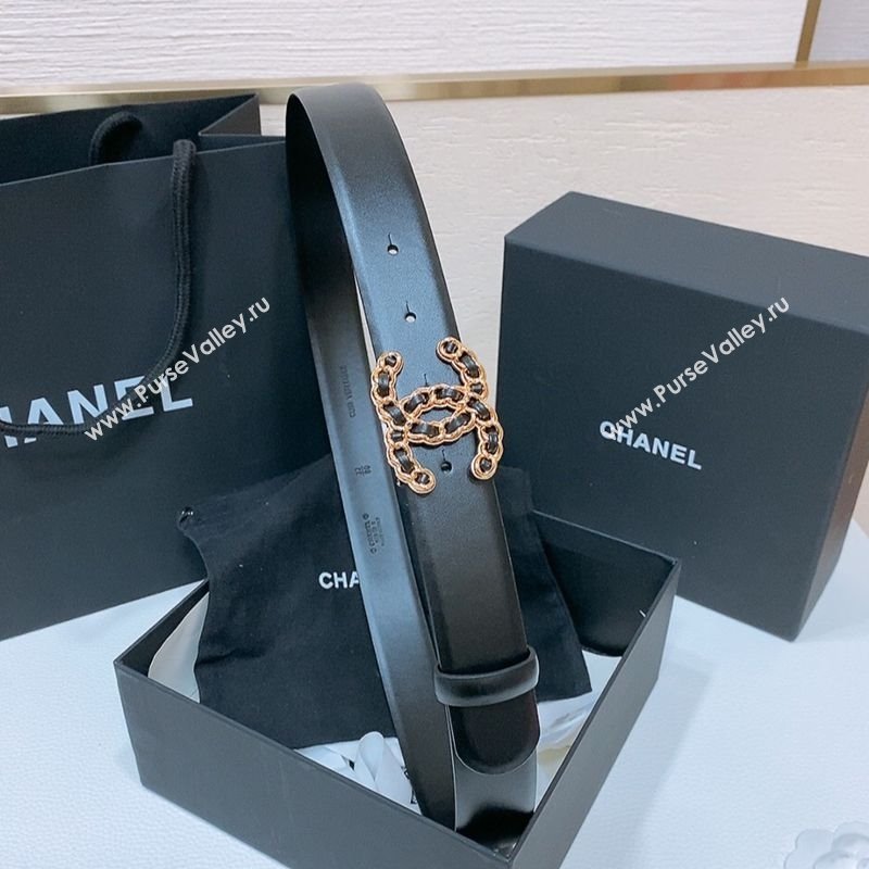 Chanel Classic Calfskin Leather Belt 3cm with Chain CC Buckle Black/Gold 2025 0314 (99-250315059)