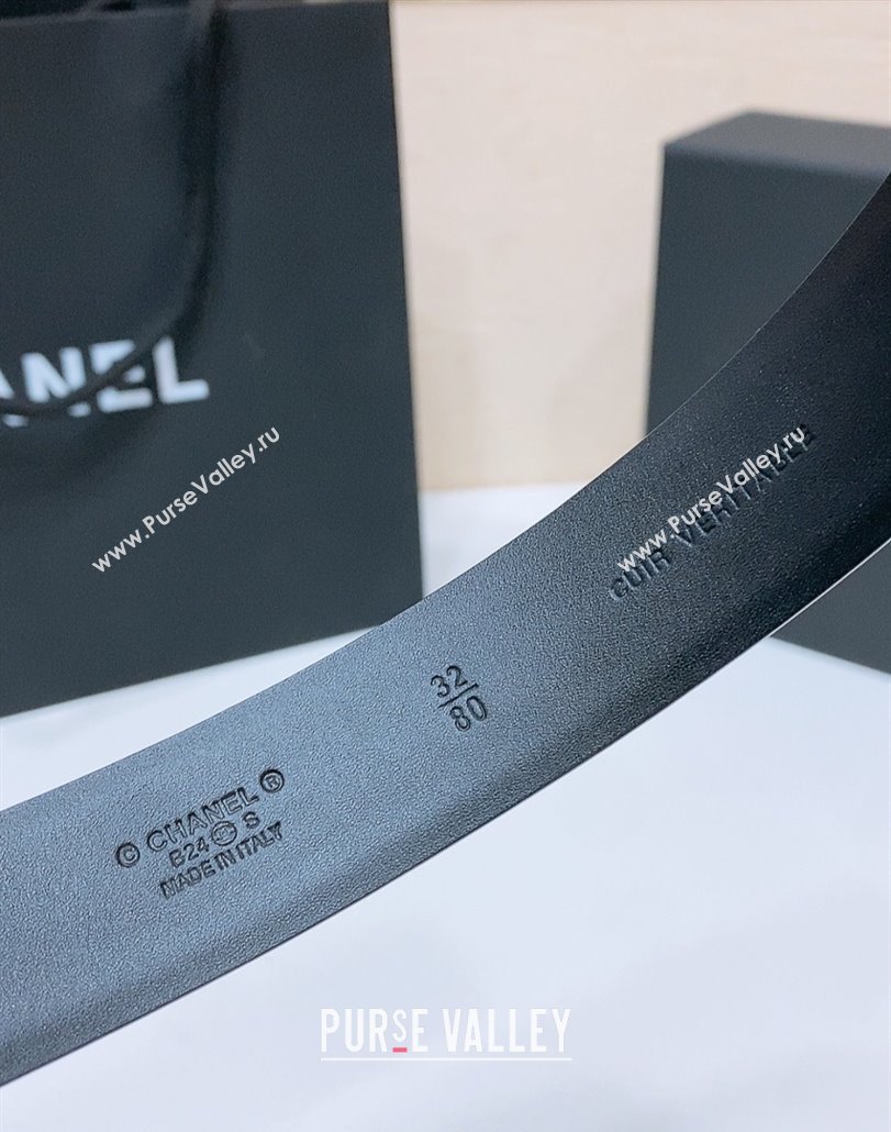 Chanel Classic Calfskin Leather Belt 3cm with Chain CC Buckle Black/Gold 2025 0314 (99-250315059)