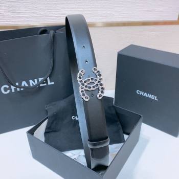 Chanel Classic Calfskin Leather Belt 3cm with Chain CC Buckle Black/Silver 2025 0314 (99-250315062)