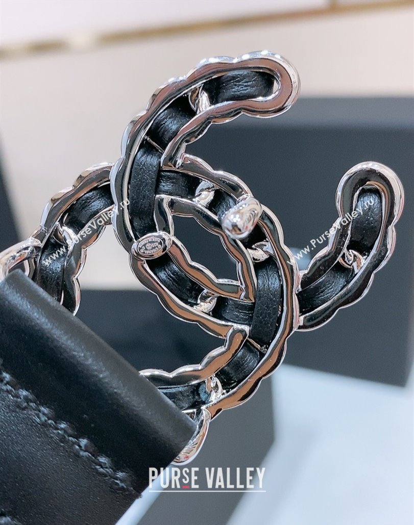 Chanel Classic Calfskin Leather Belt 3cm with Chain CC Buckle Black/Silver 2025 0314 (99-250315062)