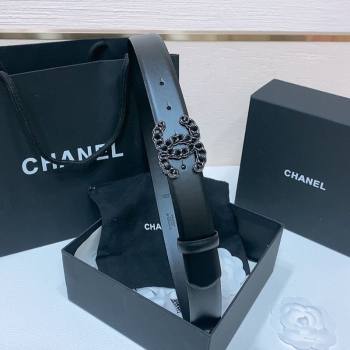 Chanel Classic Calfskin Leather Belt 3cm with Chain CC Buckle Black/Gunmetal 2025 0314 (99-250315063)