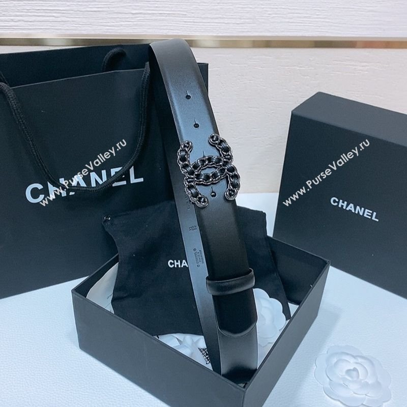 Chanel Classic Calfskin Leather Belt 3cm with Chain CC Buckle Black/Gunmetal 2025 0314 (99-250315063)