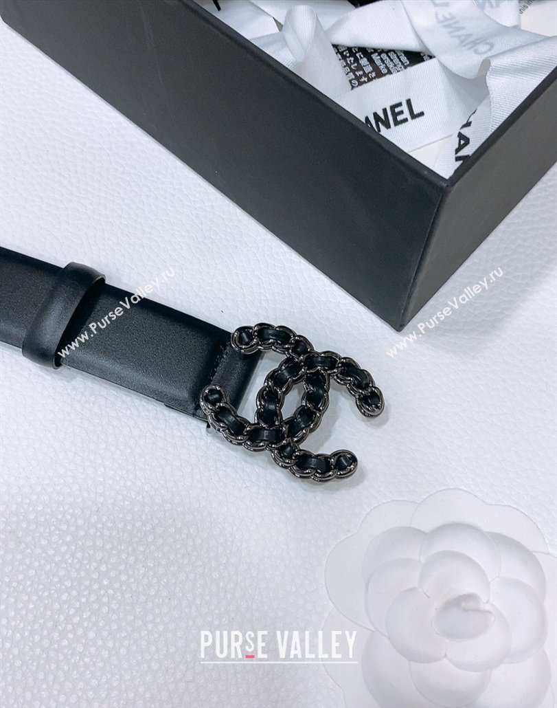 Chanel Classic Calfskin Leather Belt 3cm with Chain CC Buckle Black/Gunmetal 2025 0314 (99-250315063)