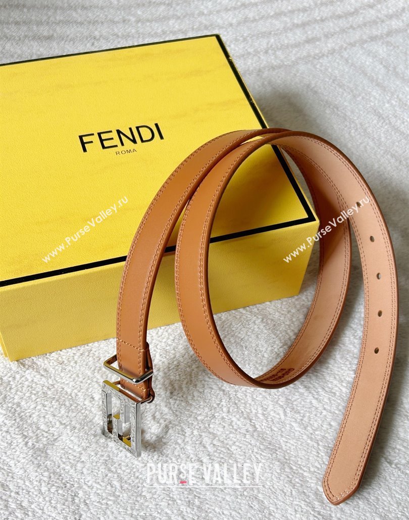 Fendi Womens Calfskin Belt 2.5cm with FF Buckle Brown 2025 0315 (99-250315001)