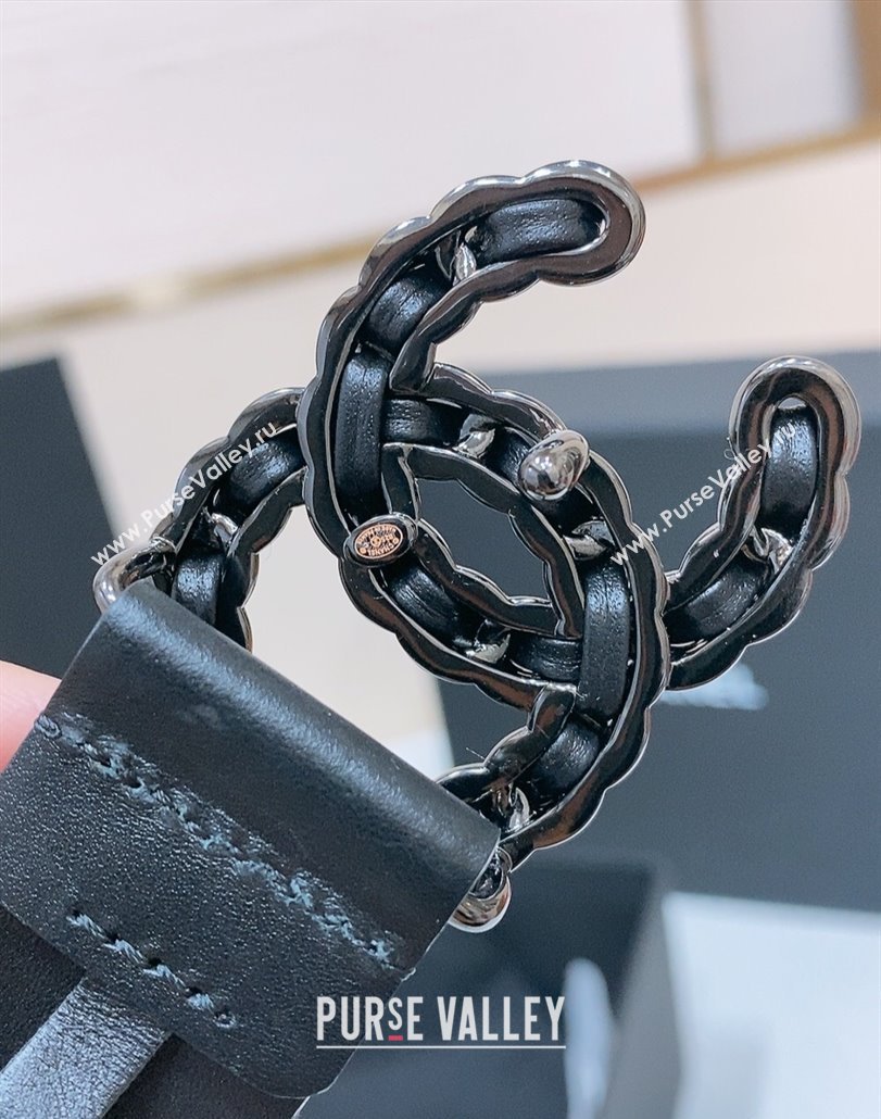 Chanel Classic Calfskin Leather Belt 3cm with Chain CC Buckle Black/Gunmetal 2025 0314 (99-250315063)