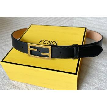 Fendi Womens Calfskin Belt 3cm with FF Buckle Black/Aged Gold 2025 0315 (99-250315009)