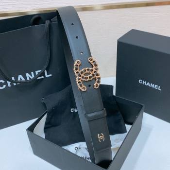 Chanel Classic Calfskin Leather Belt 3cm with Chain CC Buckle Black/CC 2025 0314 (99-250315064)