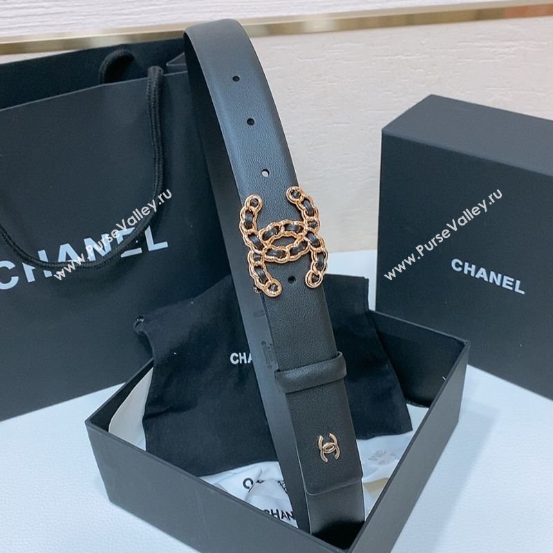 Chanel Classic Calfskin Leather Belt 3cm with Chain CC Buckle Black/CC 2025 0314 (99-250315064)