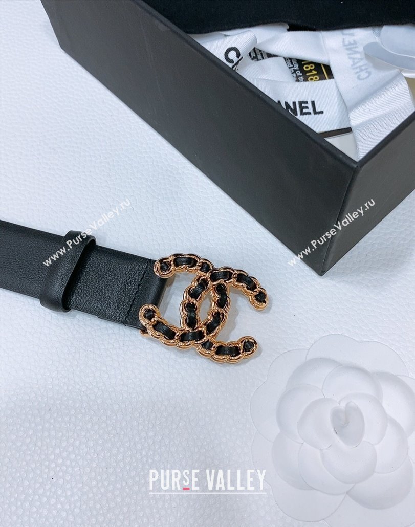 Chanel Classic Calfskin Leather Belt 3cm with Chain CC Buckle Black/CC 2025 0314 (99-250315064)