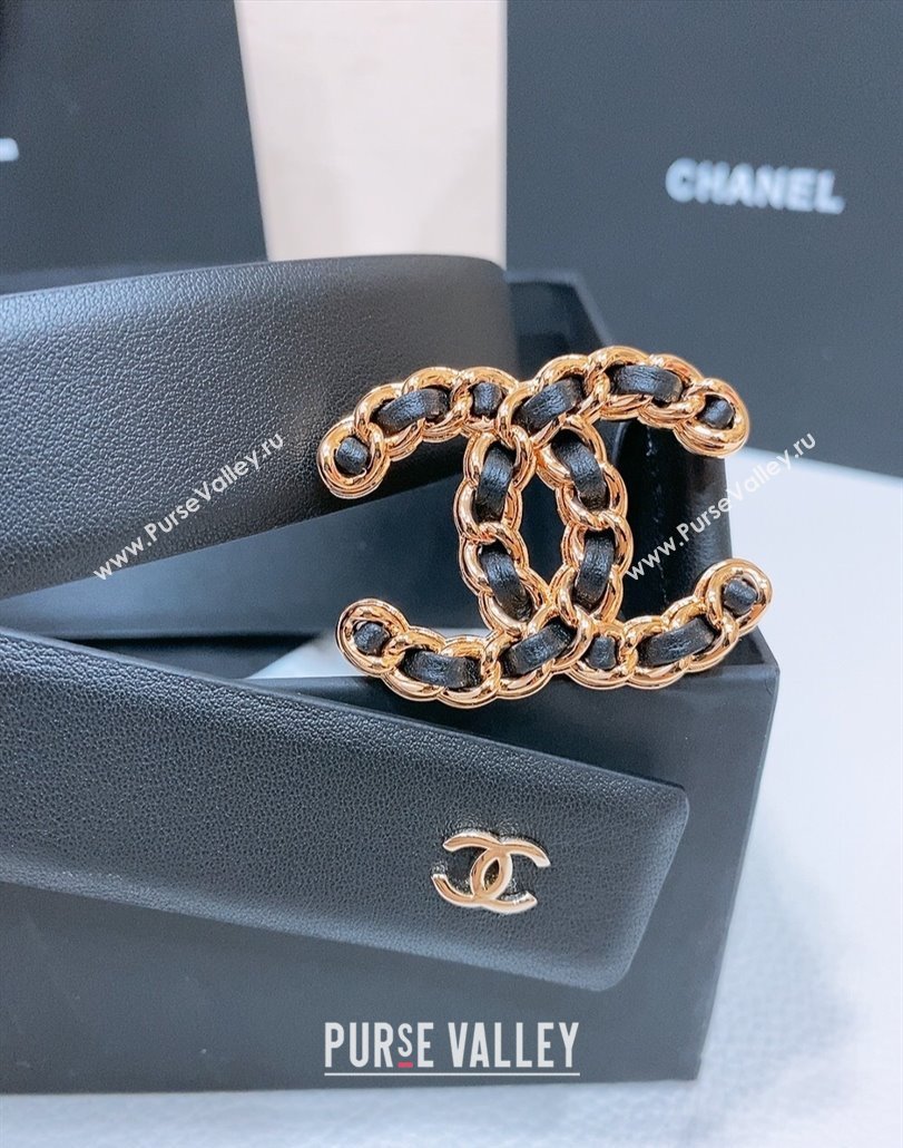 Chanel Classic Calfskin Leather Belt 3cm with Chain CC Buckle Black/CC 2025 0314 (99-250315064)