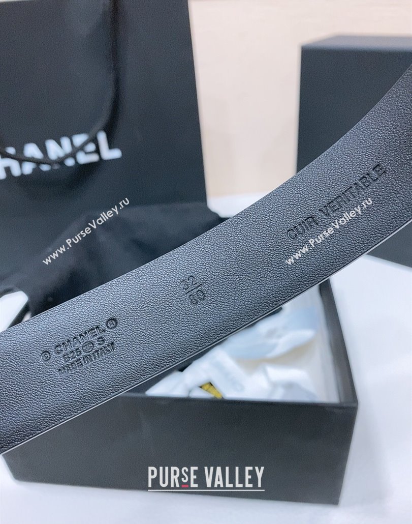 Chanel Classic Calfskin Leather Belt 3cm with Chain CC Buckle Black/CC 2025 0314 (99-250315064)