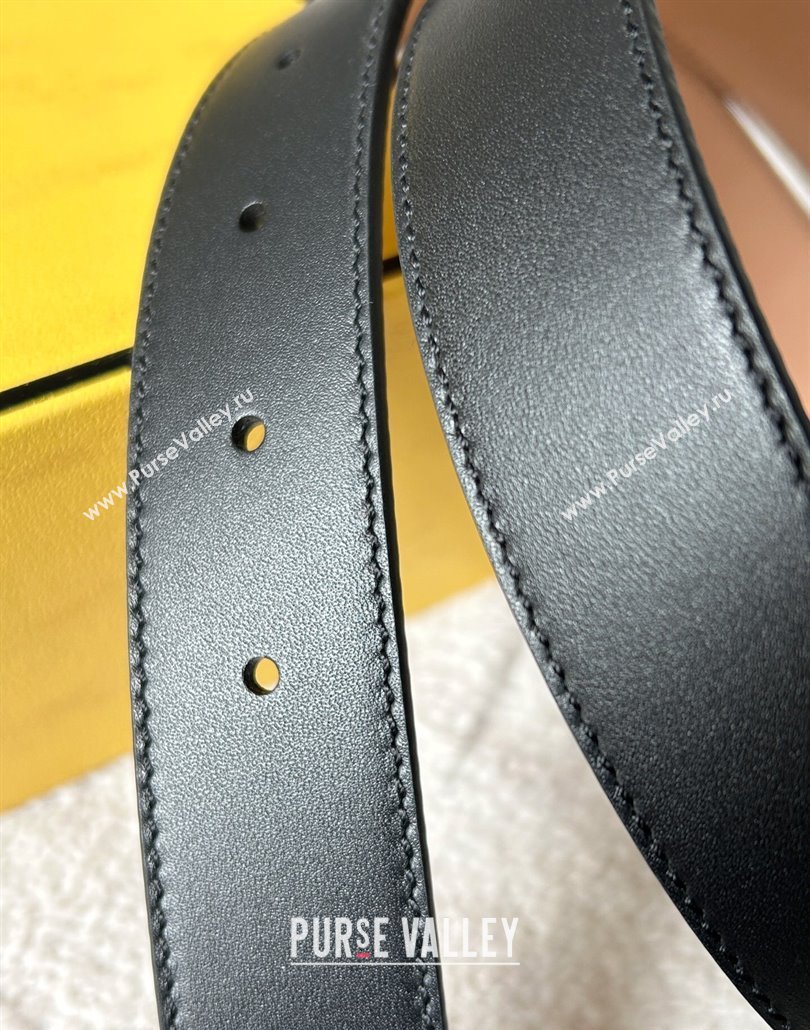 Fendi Womens Calfskin Belt 3cm with FF Buckle Black/Aged Gold 2025 0315 (99-250315009)