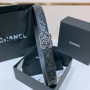 Chanel Classic Quilted Calfskin Belt 3cm with Chain CC Buckle Black/Silver 2025 0314 (99-250315066)