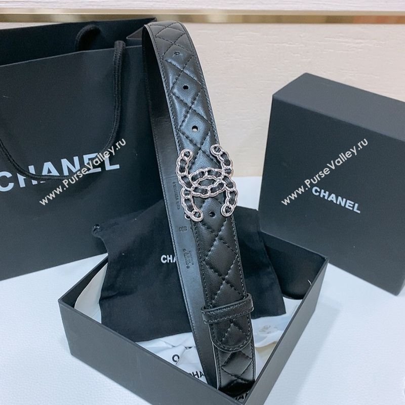 Chanel Classic Quilted Calfskin Belt 3cm with Chain CC Buckle Black/Silver 2025 0314 (99-250315066)