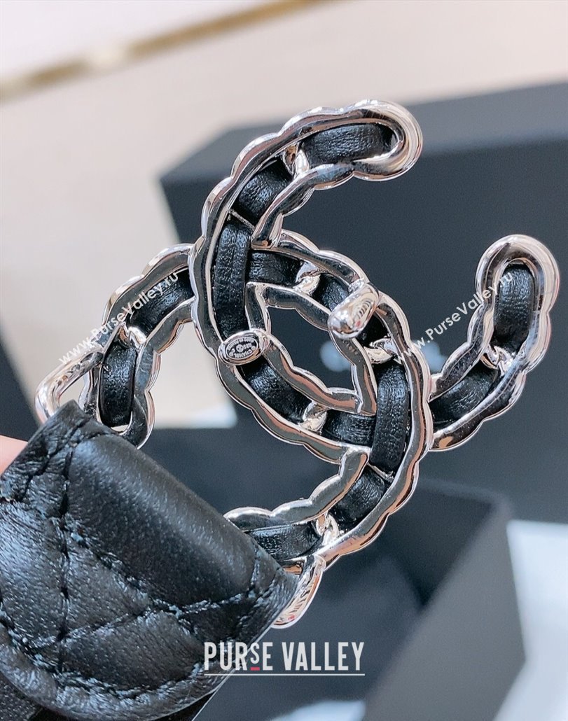 Chanel Classic Quilted Calfskin Belt 3cm with Chain CC Buckle Black/Silver 2025 0314 (99-250315066)