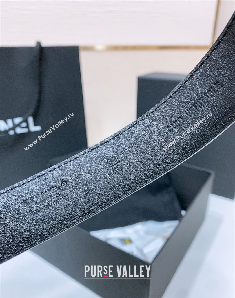 Chanel Classic Quilted Calfskin Belt 3cm with Chain CC Buckle Black/Silver 2025 0314 (99-250315066)