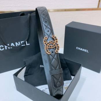 Chanel Classic Quilted Calfskin Belt 3cm with Chain CC Buckle Black/Gold 2025 0314 (99-250315067)
