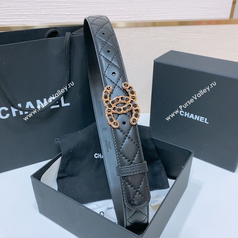 Chanel Classic Quilted Calfskin Belt 3cm with Chain CC Buckle Black/Gold 2025 0314 (99-250315067)