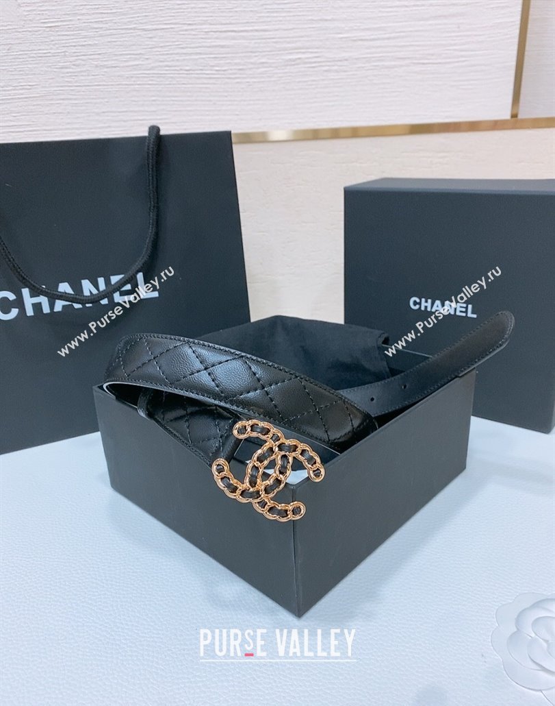 Chanel Classic Quilted Calfskin Belt 3cm with Chain CC Buckle Black/Gold 2025 0314 (99-250315067)