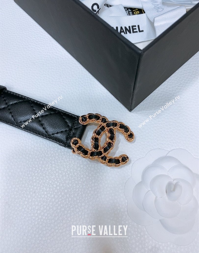 Chanel Classic Quilted Calfskin Belt 3cm with Chain CC Buckle Black/Gold 2025 0314 (99-250315067)